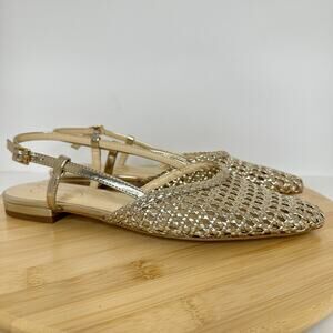 Jessica Simpson Pointed Toe Weave Braided Slingback Flats Gold Womens Size 8.5